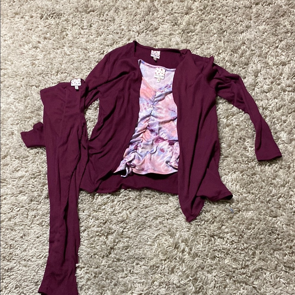 Purple Cardigan and Tie-Dye Top Set